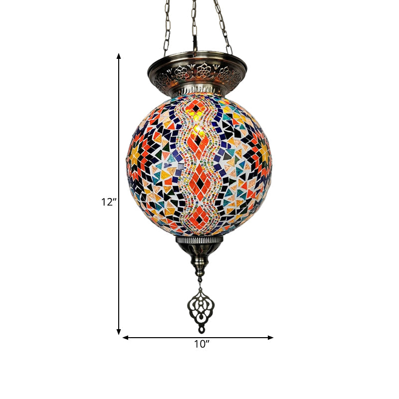 Globe Pendant Light Kit - Traditional Hand Rolled Art Glass White/Red/Yellow Suspension