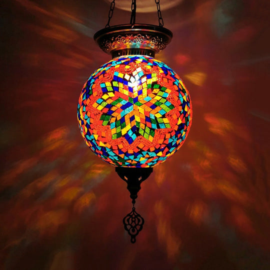 Globe Pendant Light Kit - Traditional Hand Rolled Art Glass White/Red/Yellow Suspension