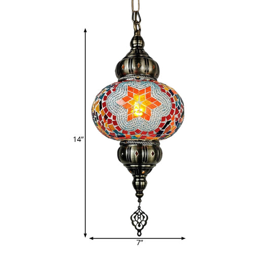 Traditional Stained Glass Oval Pendant Light Kit - Bedroom Hanging Lamp (1 Head) In White/Red/Orange