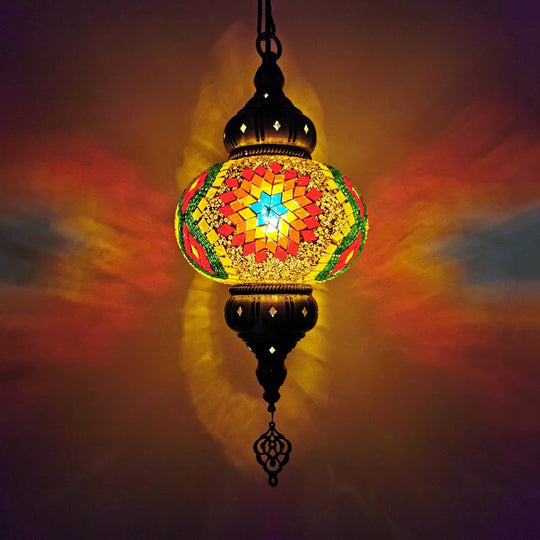 Traditional Stained Glass Oval Pendant Light Kit - Bedroom Hanging Lamp (1 Head) In White/Red/Orange