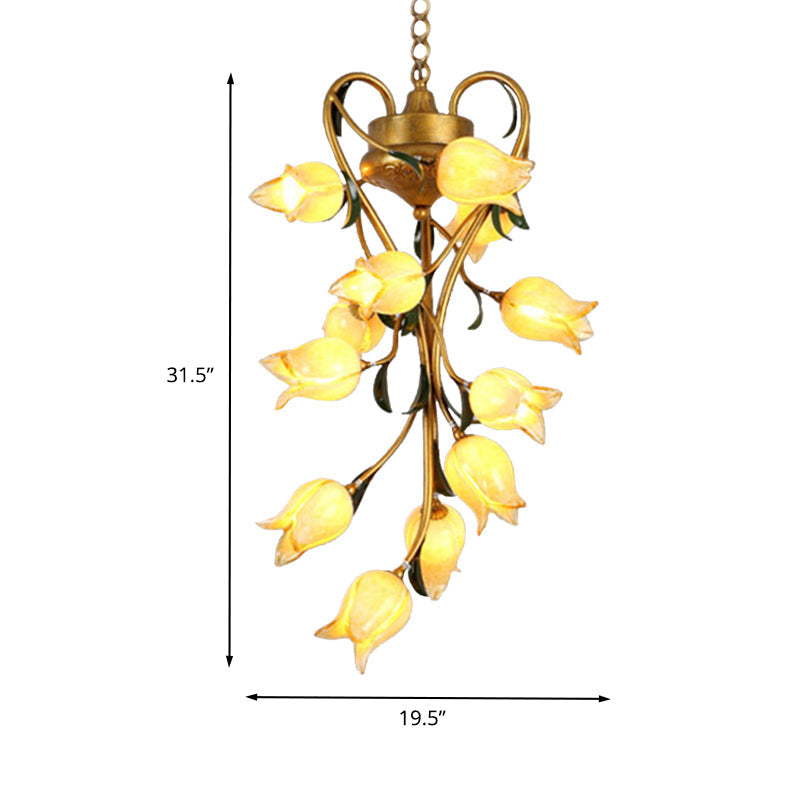 Metal Hanging Chandelier With 12 Bulbs - American Garden Brass Blossom Design Led Pendant Lighting