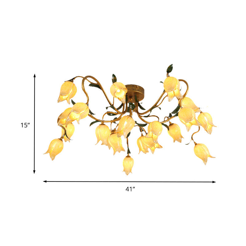 Stunning Starburst Ceiling Light Fixture - Rustic Brass Metal LED Flower Semi Flush Mount Lighting (20 Heads)