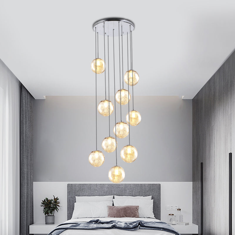 Contemporary Amber Glass Multi Light Pendant Ceiling Lamp For Bedroom