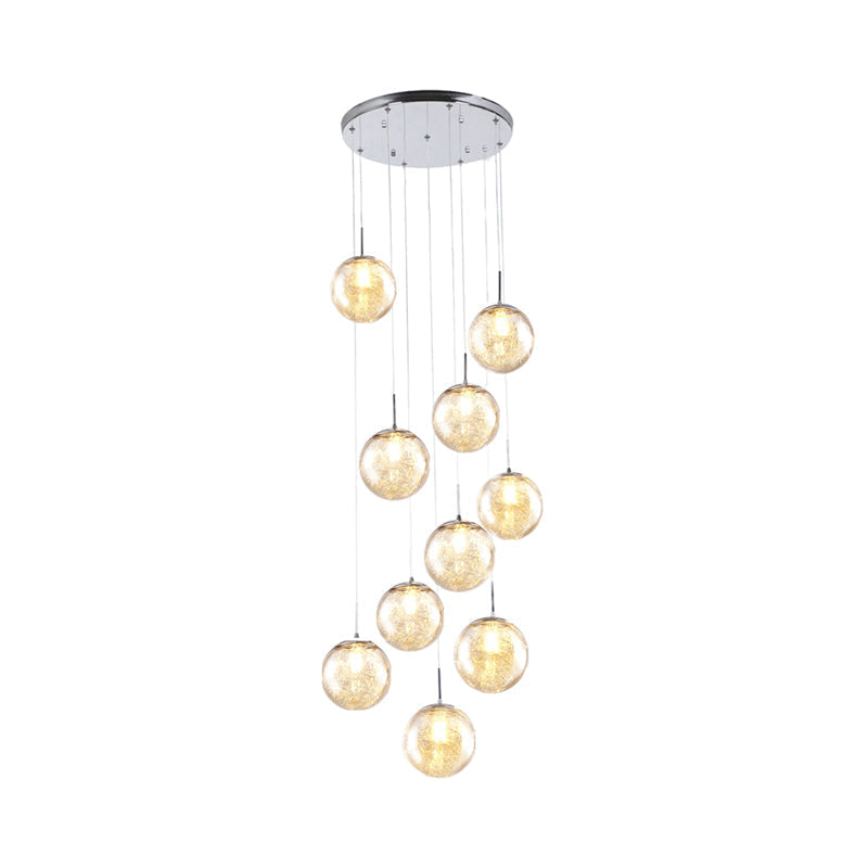 Plafonnier contemporain en forme de sphère en verre ambré - Suspension à 10 lumières pour chambre à coucher