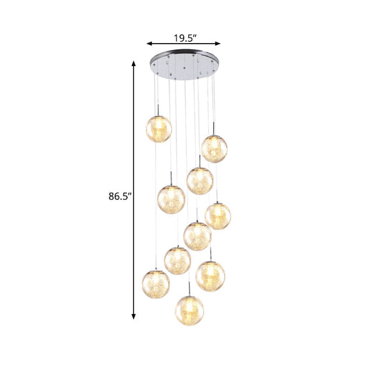 Plafonnier contemporain en forme de sphère en verre ambré - Suspension à 10 lumières pour chambre à coucher