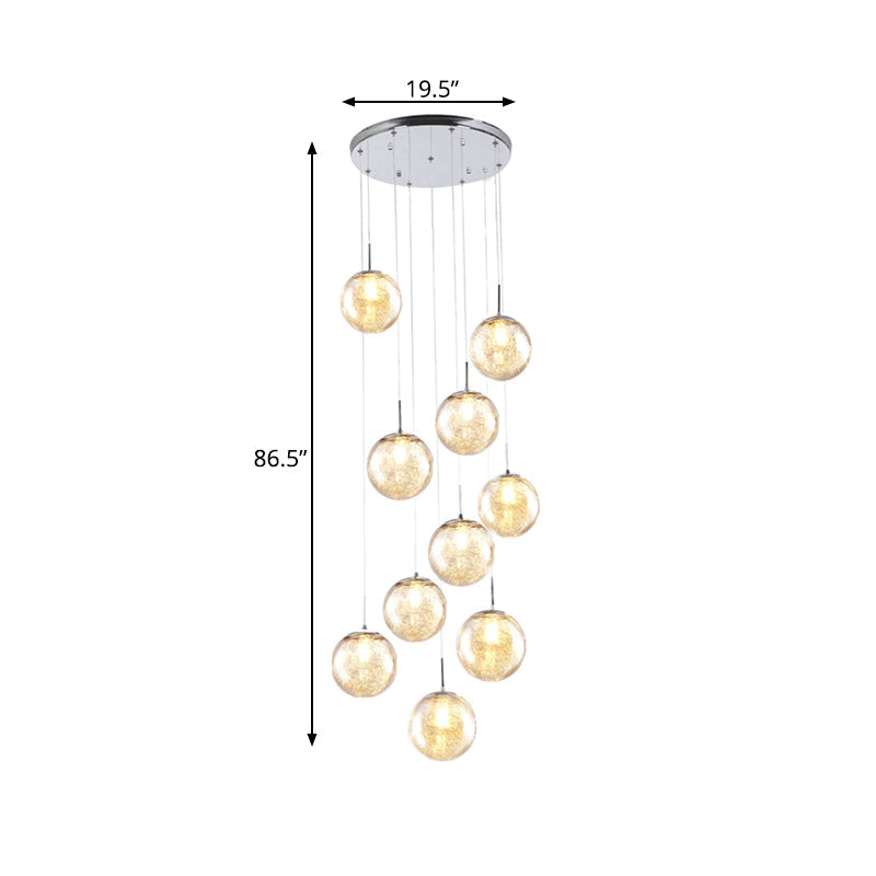 Contemporary Amber Glass Multi Light Pendant Ceiling Lamp For Bedroom
