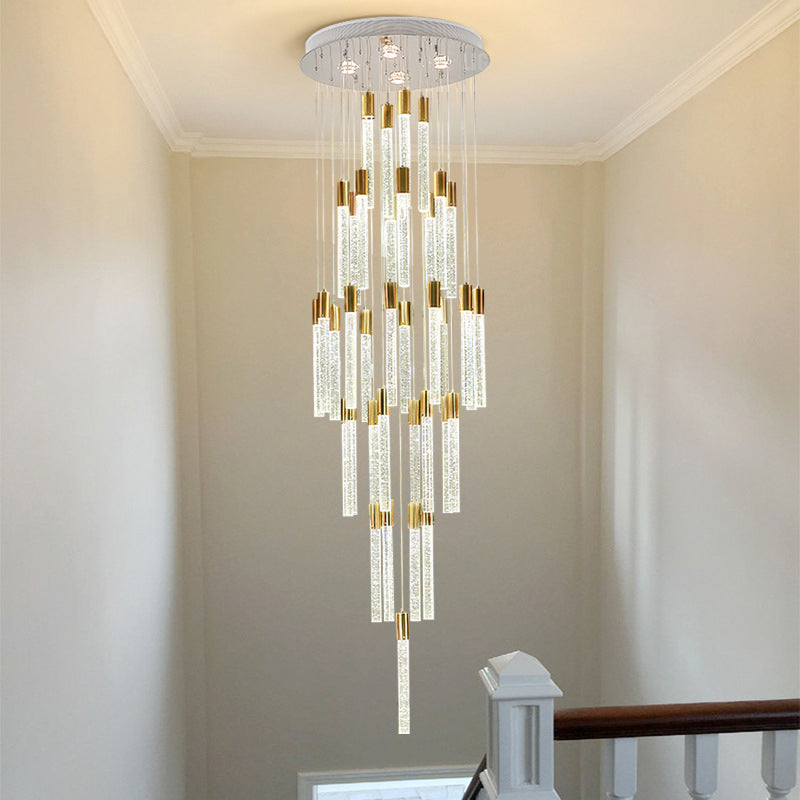24-Head Clear Glass Led Pendant Lamp In Gold - Modern Tube Cluster Ceiling Light