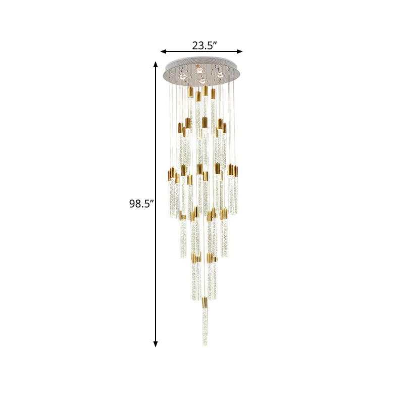 Gold Modern Tube Cluster Pendant Lamp with 24 Clear Glass Heads - LED Ceiling Light