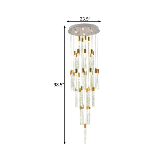 Gold Modern Tube Cluster Pendant Lamp with 24 Clear Glass Heads - LED Ceiling Light
