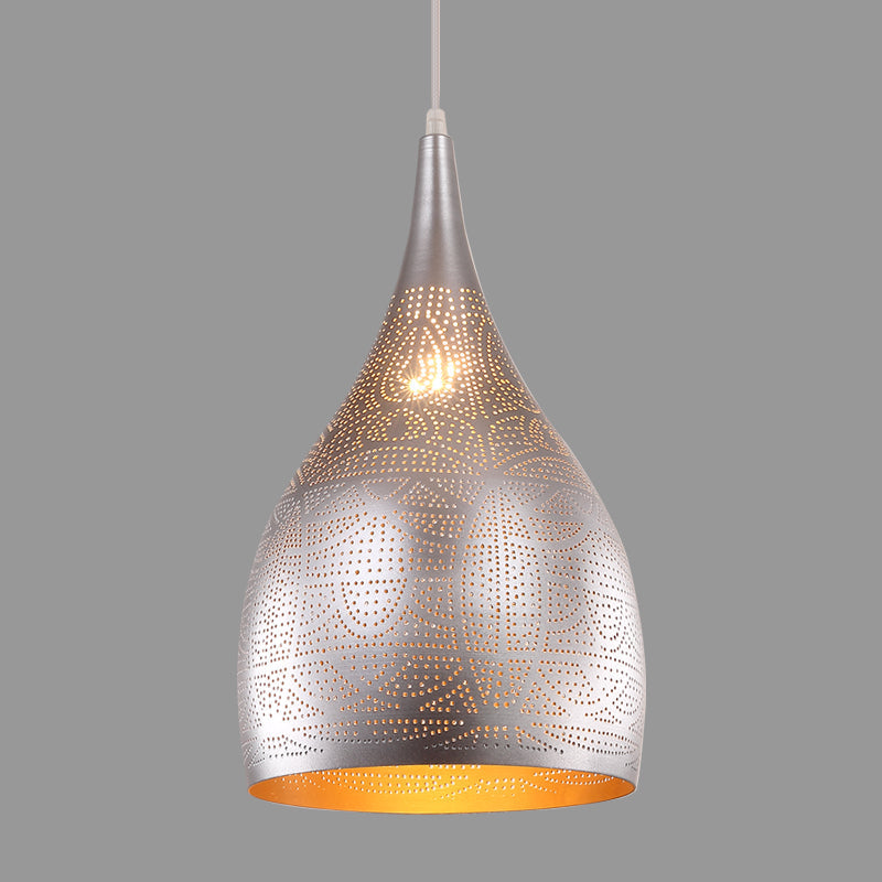 Teardrop Hanging Pendant Lamp - Traditional Metallic Finish (Black/Silver/Brass)