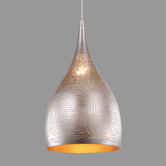 Teardrop Hanging Pendant Lamp - Traditional Metallic Finish (Black/Silver/Brass)