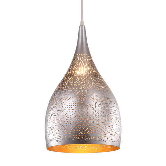Teardrop Hanging Pendant Lamp - Traditional Metallic Finish (Black/Silver/Brass)