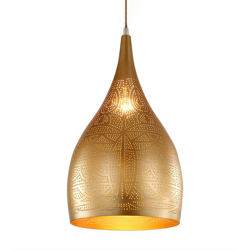 Teardrop Hanging Pendant Lamp - Traditional Metallic Finish (Black/Silver/Brass)