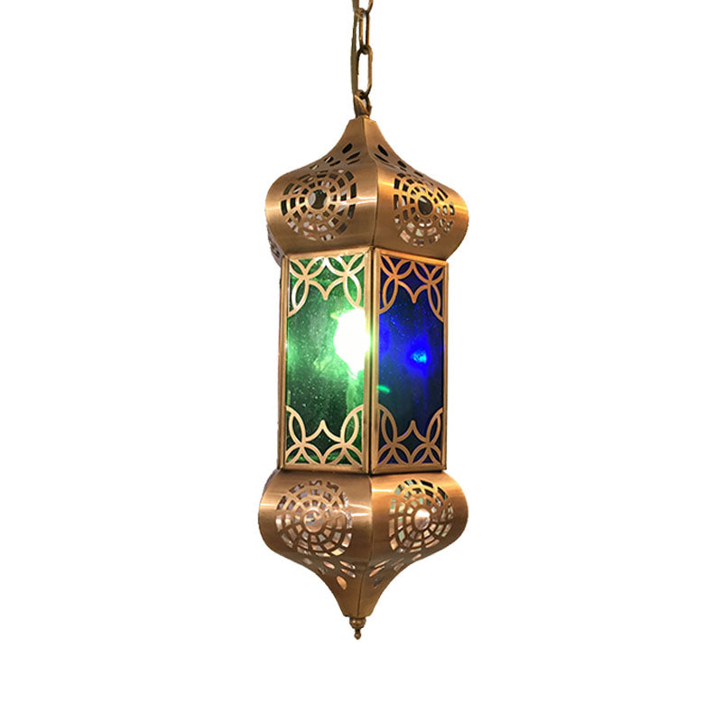 Retro Metal Hanging Lantern Light Kit - 1-Light Pendant Ceiling Lamp In Blue Ideal For Living Room