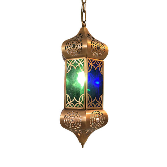 Retro Metal Hanging Lantern Light Kit - 1-Light Pendant Ceiling Lamp In Blue Ideal For Living Room