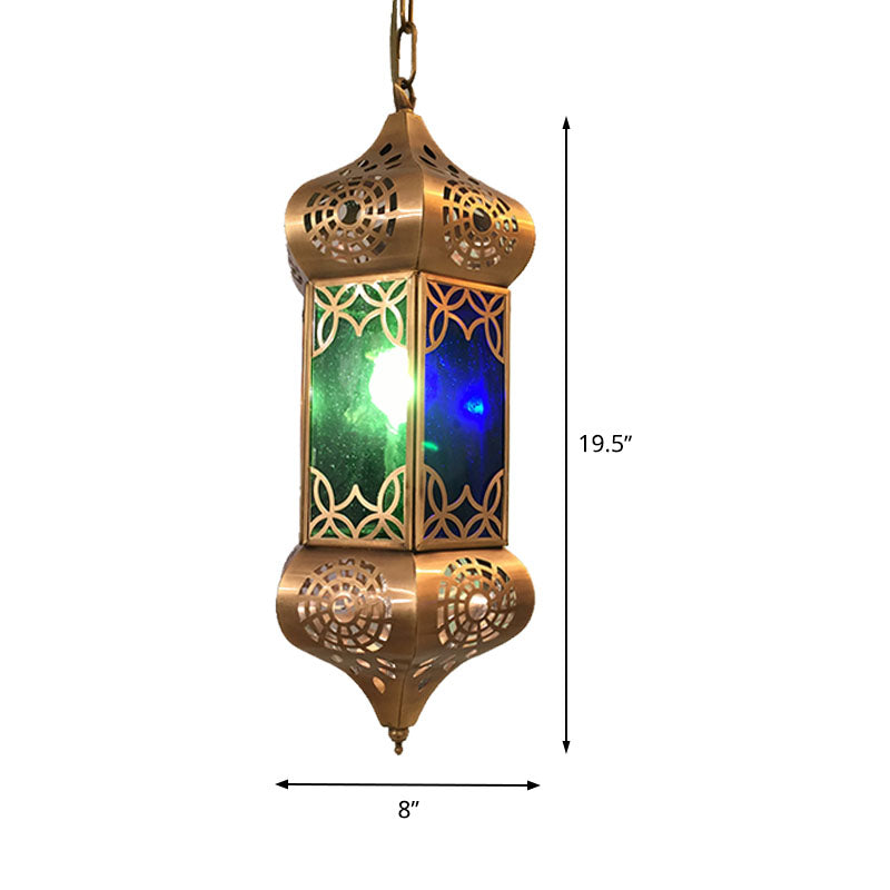 Retro Metal Hanging Lantern Light Kit - 1-Light Pendant Ceiling Lamp In Blue Ideal For Living Room
