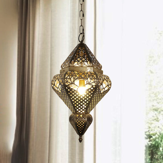 Traditional Brass Gourd Pendant Light For Living Room - Stylish Metal Hanging Fixture