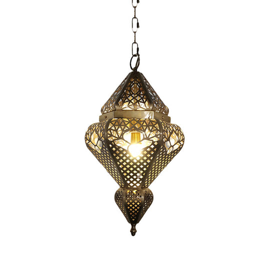 Traditional Brass Gourd Pendant Light For Living Room - Stylish Metal Hanging Fixture