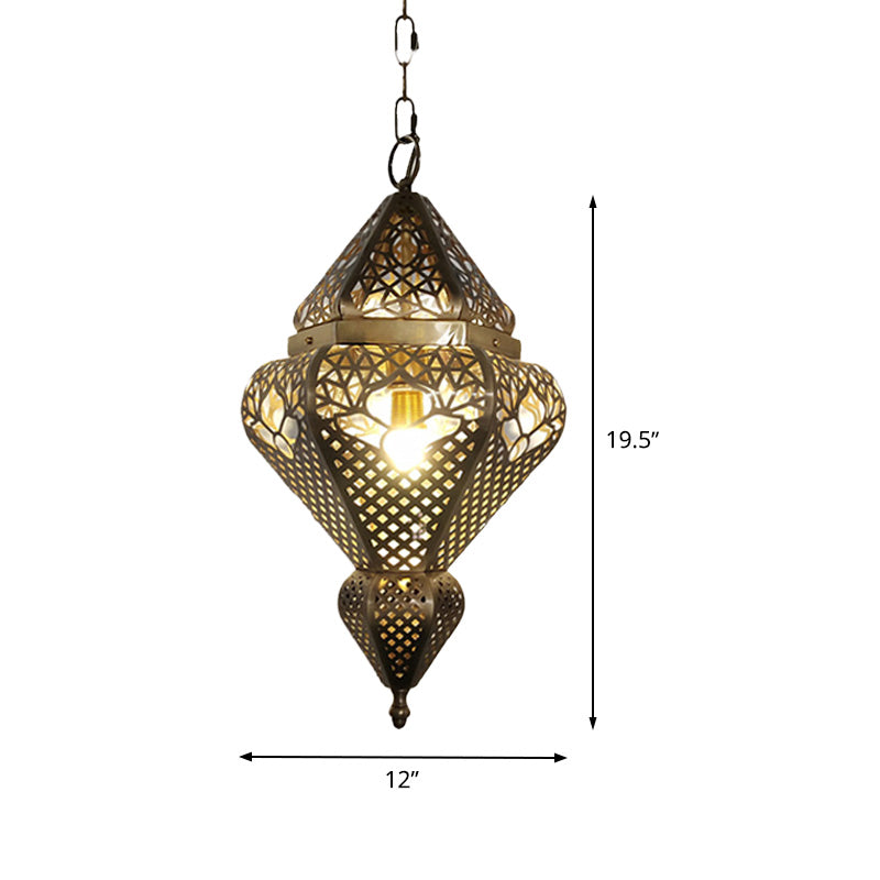 Traditional Brass Gourd Pendant Light For Living Room - Stylish Metal Hanging Fixture