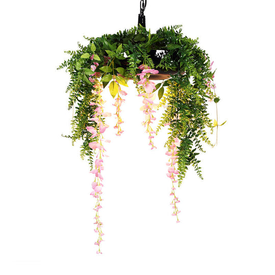 Retro Plant Metal Pendant Light With Led Bulb - Green Down Lighting For Restaurants
