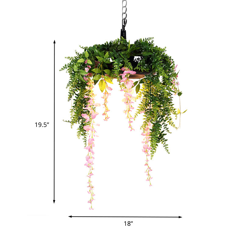 Retro Plant Metal Pendant Light With Led Bulb - Green Down Lighting For Restaurants