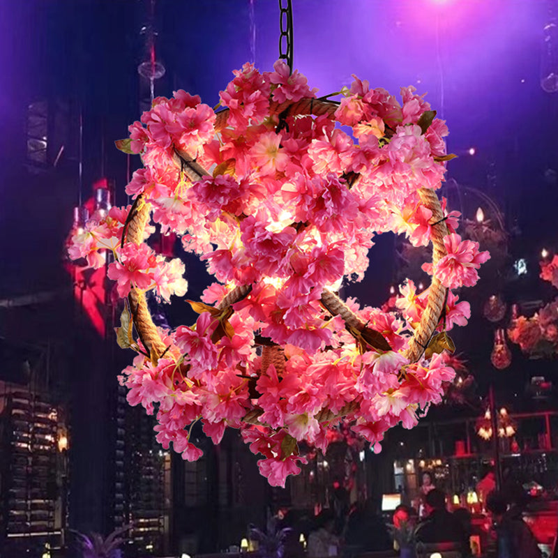 Vintage Pink Ball Pendant Light with Flower Decor for Restaurant - LED Ceiling Lamp - 14"/18"/19.5" Dia