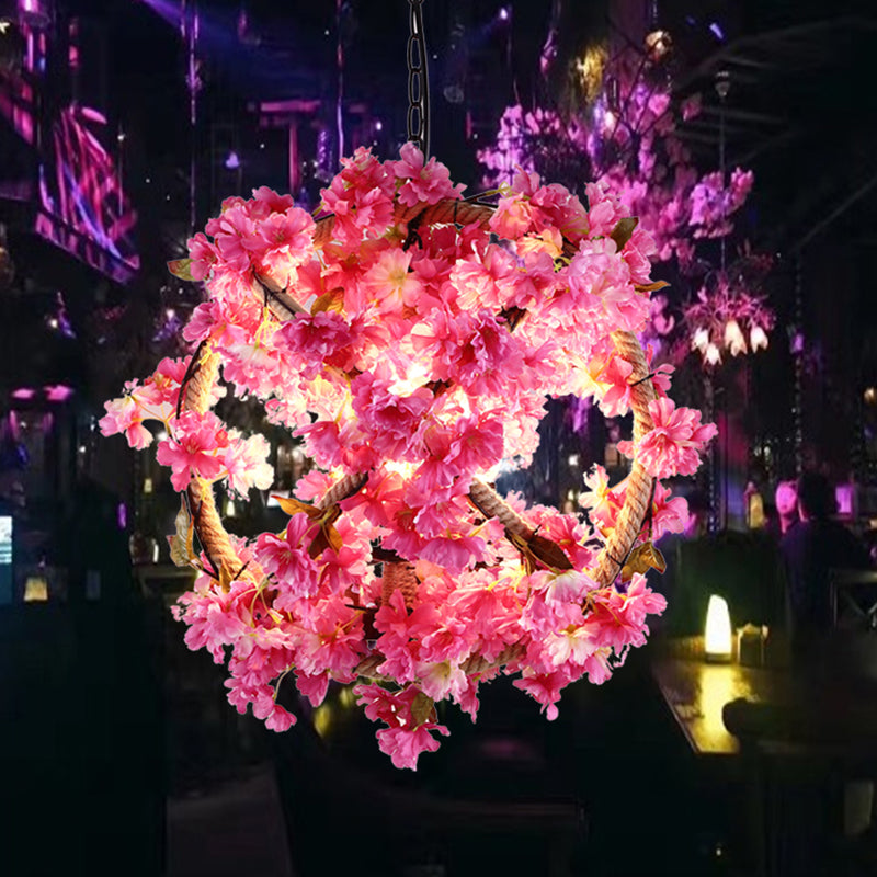 Vintage Pink Ball Pendant Light with Flower Decor for Restaurant - LED Ceiling Lamp - 14"/18"/19.5" Dia