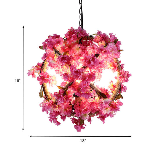 Vintage Pink Ball Pendant Light with Flower Decor for Restaurant - LED Ceiling Lamp - 14"/18"/19.5" Dia