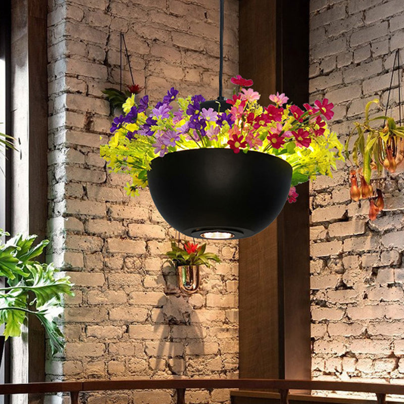 Black Metal Industrial Hanging Light with LED Bulb for Restaurant Ceiling