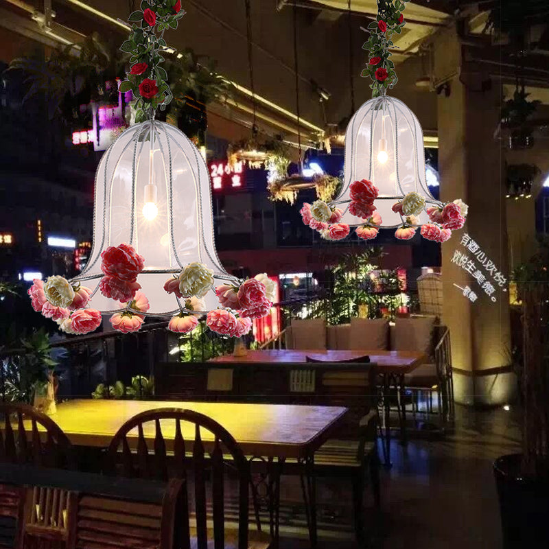 Industrial Chrome Bell Pendant Light Fixture - 16/23.5 Width 1 Bulb Metal Led With Rose Decor For