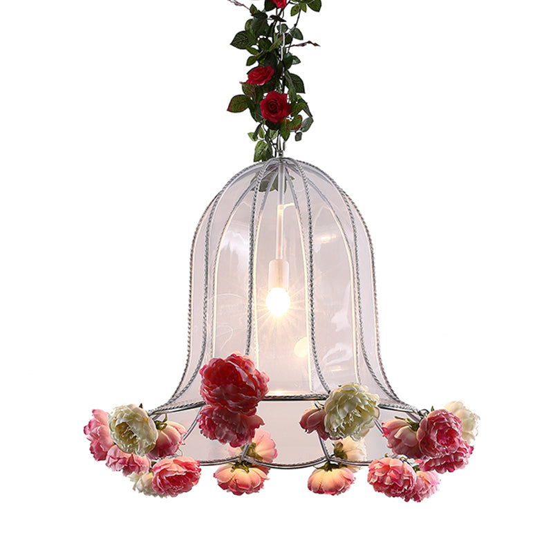 Industrial Chrome Bell Pendant Light Fixture - 16/23.5 Width 1 Bulb Metal Led With Rose Decor For