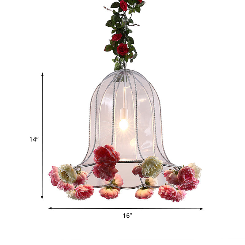 Industrial Chrome Bell Pendant Light Fixture - 16/23.5 Width 1 Bulb Metal Led With Rose Decor For