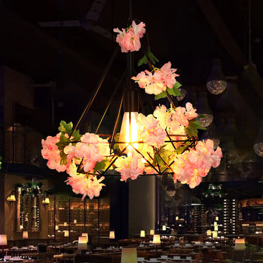 Antique Diamond Metal Pendant LED Ceiling Light with Cherry Blossom Design for Restaurants - Available in 10"/15"/18" W