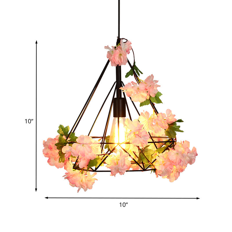 Antique Diamond Metal Pendant LED Ceiling Light with Cherry Blossom Design for Restaurants - Available in 10"/15"/18" W