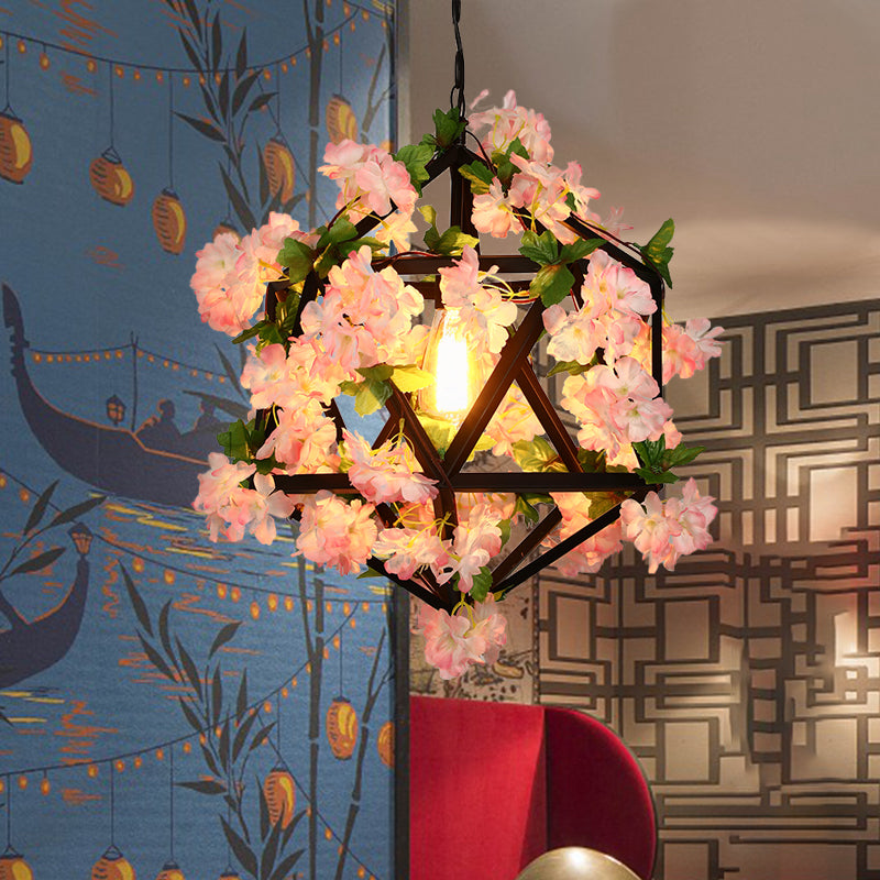 10.5/15 Metal Ceiling Light With 1 Head In Antique Pink/Green Finish - Geometric Design Led Down