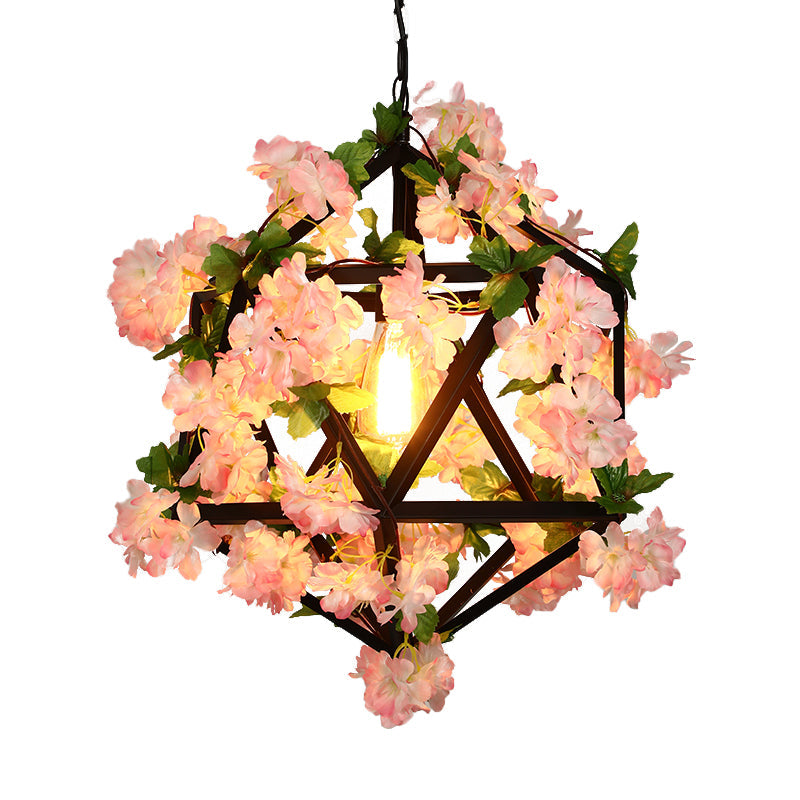 10.5/15 Metal Ceiling Light With 1 Head In Antique Pink/Green Finish - Geometric Design Led Down