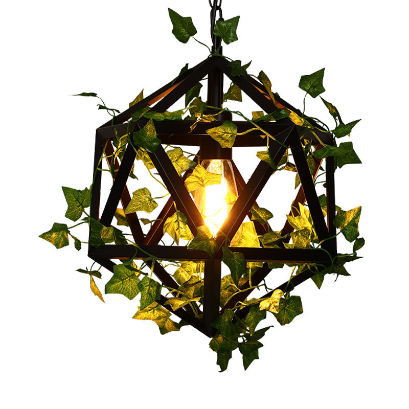 10.5"/15" Metal Ceiling Light: Antique Pink/Green Geometric Restaurant LED Down Lighting with Plant/Cherry Blossom Design