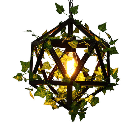 10.5/15 Metal Ceiling Light With 1 Head In Antique Pink/Green Finish - Geometric Design Led Down