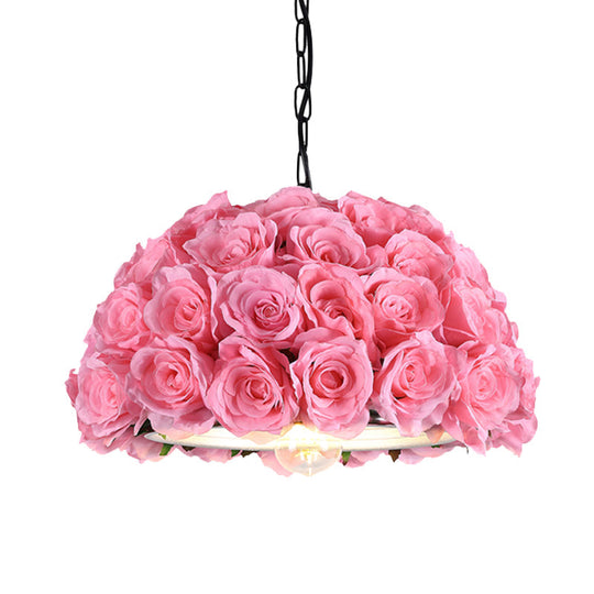 Pink Metal Led Pendant Light For Restaurant With Down Lighting And Industrial Dome Design