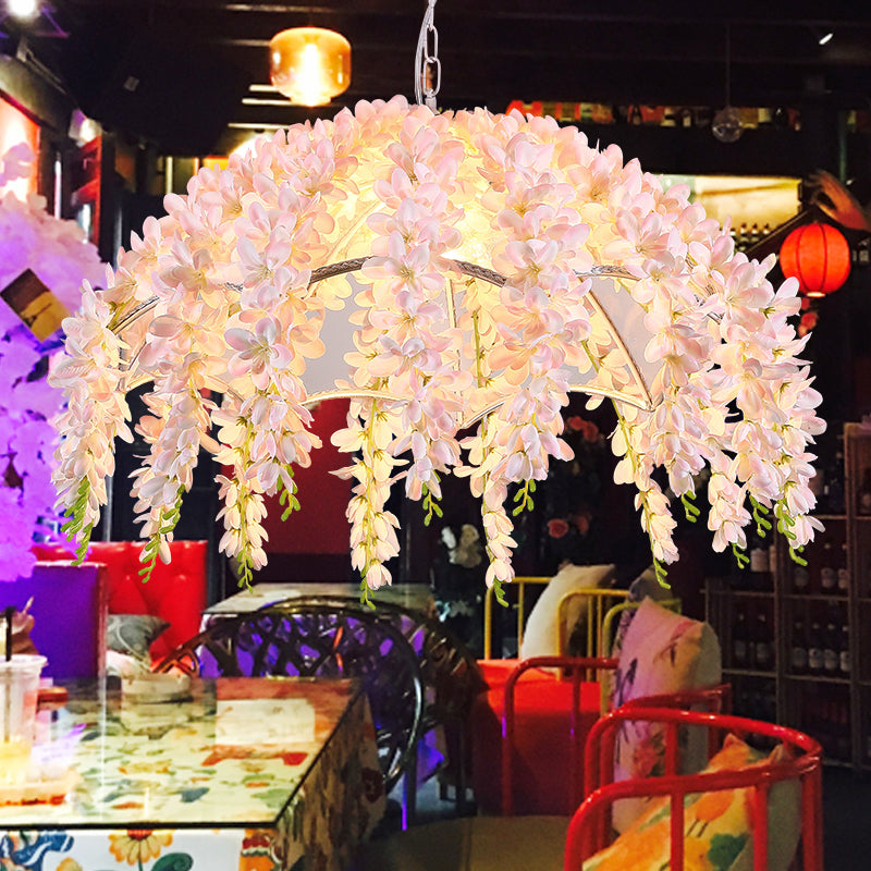 Industrial Metal Pendant Light with Scalloped Design and Flower Accent - 1-Light LED Ceiling Fixture for Restaurants