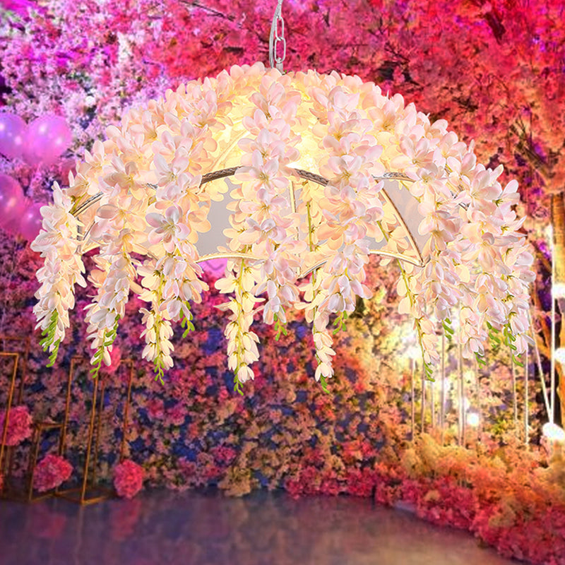 Industrial Metal Scalloped Pendant Light With White Led - Elegant And Flower Decorated