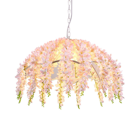 Industrial Metal Pendant Light with Scalloped Design and Flower Accent - 1-Light LED Ceiling Fixture for Restaurants