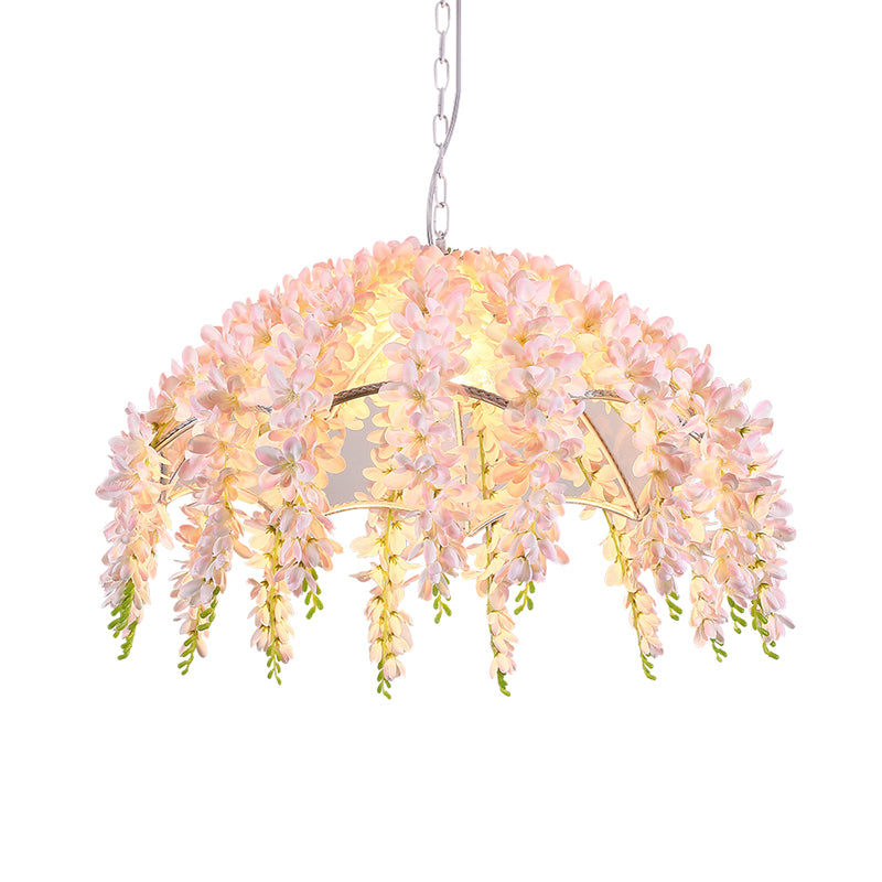 Industrial Metal Scalloped Pendant Light With White Led - Elegant And Flower Decorated