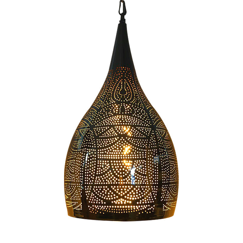 Arab Hanging Urn-Shaped Metal Light - 1-Head Black 9/12 Width For Living Room Suspension