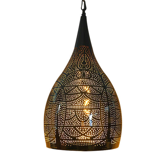 Arab Hanging Urn-Shaped Metal Light - 1-Head Black 9/12 Width For Living Room Suspension