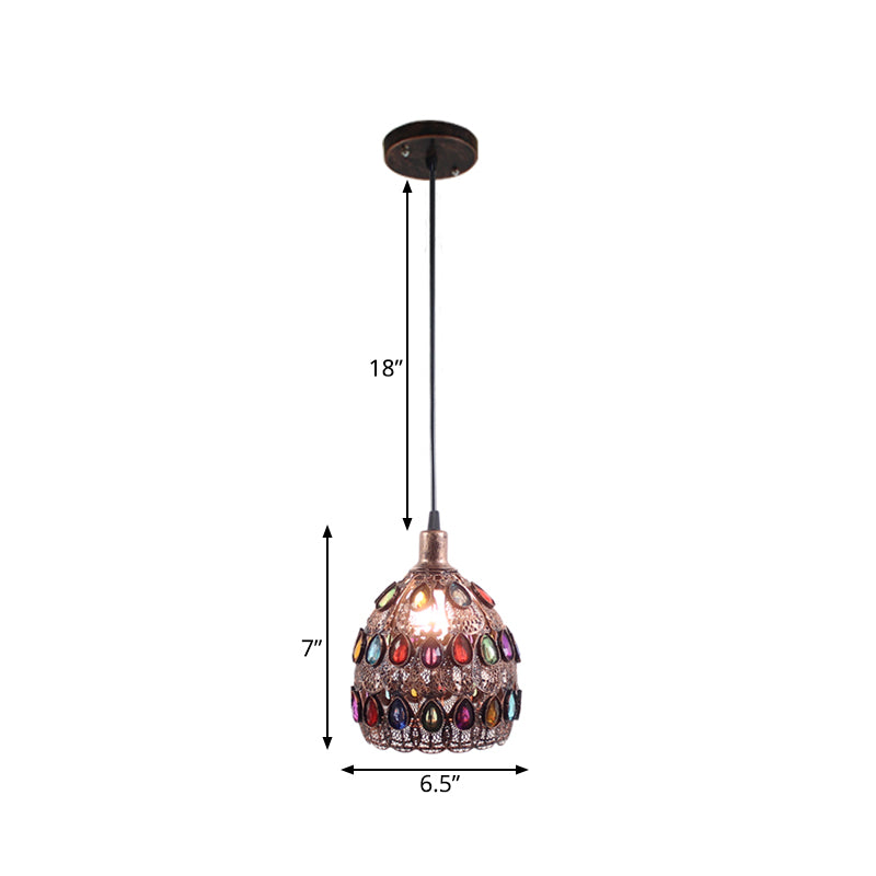 Metal Rust Pendant Lamp - Traditional Dome Fixture For Restaurant Lighting 1 Bulb Suspended