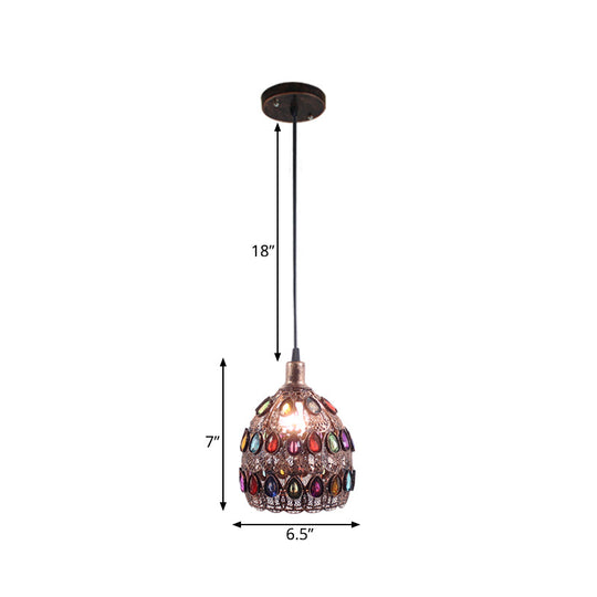 Metal Rust Pendant Lamp - Traditional Dome Fixture For Restaurant Lighting 1 Bulb Suspended