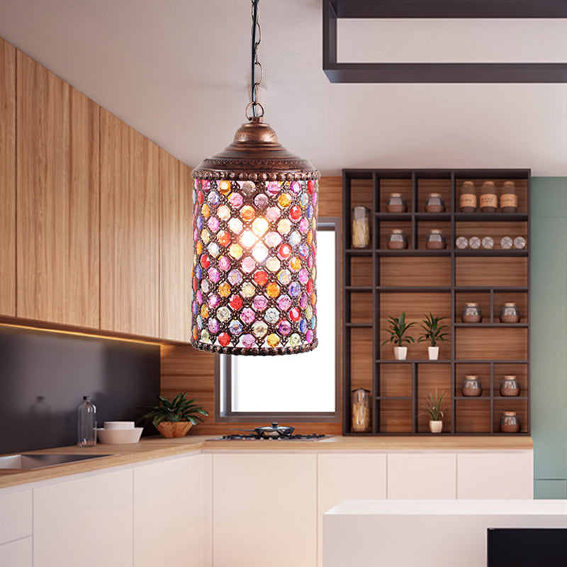 Rustic Metal Pendant Light For Restaurants - Antique Cylinder Ceiling Lamp With 1 Bulb