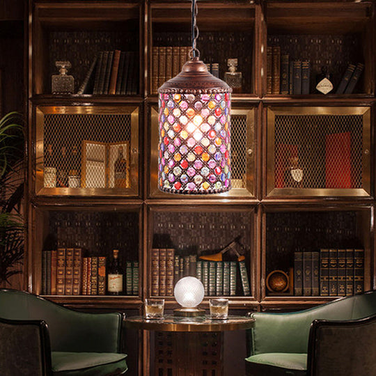 Rustic Metal Pendant Light For Restaurants - Antique Cylinder Ceiling Lamp With 1 Bulb