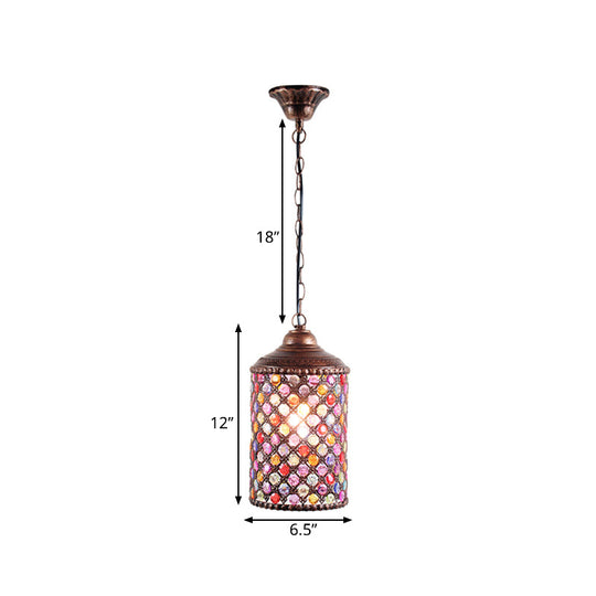 Rustic Metal Pendant Light For Restaurants - Antique Cylinder Ceiling Lamp With 1 Bulb